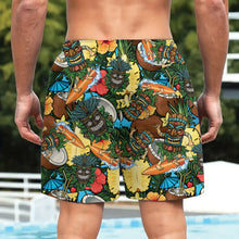 Load image into Gallery viewer, New Fashionable Summer Coconut Leaf Tribe Totem Mask Mayan Ethnic Style Digital Printed Men's Hawaii Beach Fitness Casual Shorts
