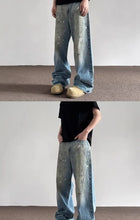 Load image into Gallery viewer, Spring and Autumn Men and Women Trendy Personalized Straight Tube Inkjet Laundry Jeans American Couple Loose Retro Casual Pants
