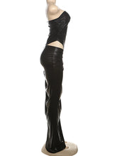 Load image into Gallery viewer, Weird Puss Silk Summer 2 Piece Set Women Strapless Bodysuit+Irregular Side Split Shirring Skirts Midnigh Clubwear Matching Suits
