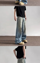 Load image into Gallery viewer, Spring and Autumn Men and Women Trendy Personalized Straight Tube Inkjet Laundry Jeans American Couple Loose Retro Casual Pants
