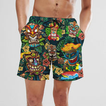 Load image into Gallery viewer, New Fashionable Summer Coconut Leaf Tribe Totem Mask Mayan Ethnic Style Digital Printed Men's Hawaii Beach Fitness Casual Shorts

