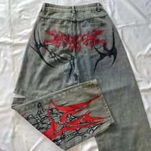 Load image into Gallery viewer, American Street Fashion Trend Gothic Print Loose Jeans Men Harajuku Y2K New Hip Hop Joker Oversized Wide-leg Pants Unisex Jeans
