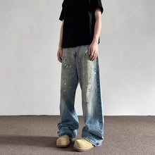 Load image into Gallery viewer, Spring and Autumn Men and Women Trendy Personalized Straight Tube Inkjet Laundry Jeans American Couple Loose Retro Casual Pants
