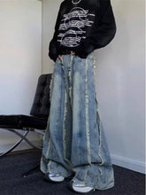 Load image into Gallery viewer, American Spring and Autumn Street Trendy Personalized Tassel Straight leg Jeans for Couples Loose Retro Wide Leg Casual Pants
