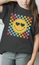 Load image into Gallery viewer, Rainbow Checkerboard Smiley Kids Graphic Tee
