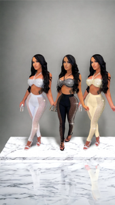 summer Clothing sling nightclub hot drill see-through sexy Two Piece Set Women Clothing