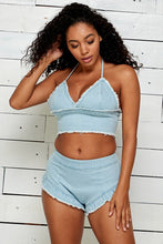 Load image into Gallery viewer, denim ruffled shorts with denim bra
