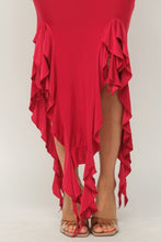Load image into Gallery viewer, Solid Bottom Ruffle Trim Hem Slit Tube Maxi Dress
